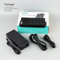 Sipolar High speed 5Gbps usb 3.0 10 port 120W powered usb 3.0 hub with power adapter din rail bracket for phone tablet vr