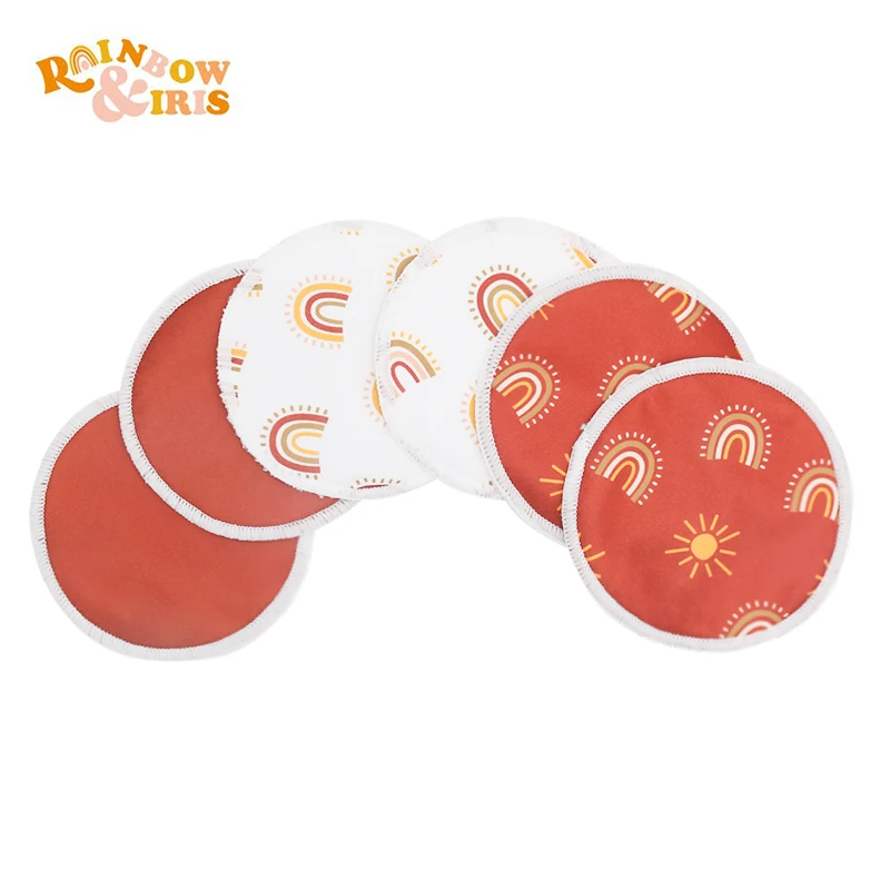 Rainbo&Iris 6pcs Pack Organic Washable Bamboo Nursing Breast Pads with Neutral Patterns