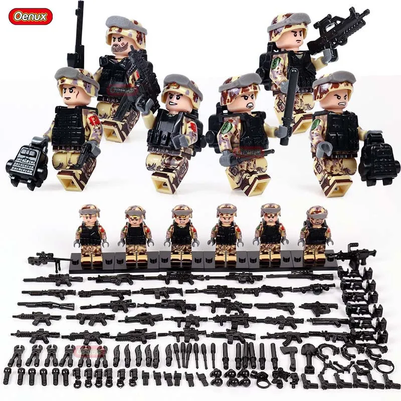 6PCS Mini Camouflage Soldiers Figure Military Building Block Modern Army Soldier With Weapon MOC Block Brick Kid Toy