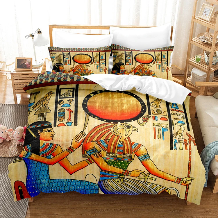 Ancient Egypt Comforter Cover 3pcs Pharaoh Pyramid Duvet Quilt Cover Bedding Set with Pillowcases