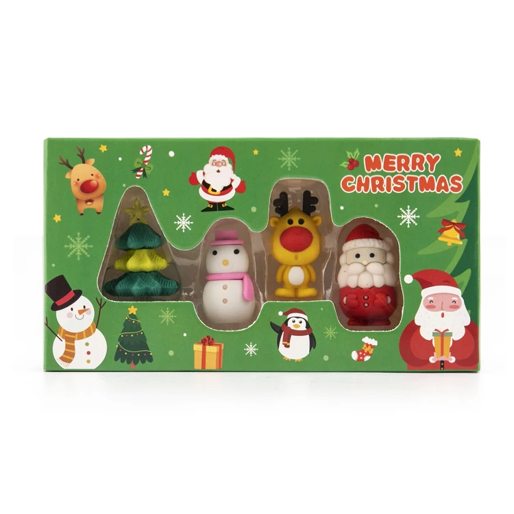 Custom 3D Cartoon Christmas Funny Stationery Gift Erasers for Children