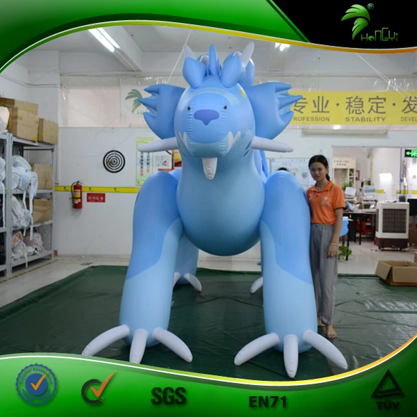 Hongyi Toys Vivid Inflatable Cartoon Toy Animals for Party Inflatable Blue Dragon for Playing Riding