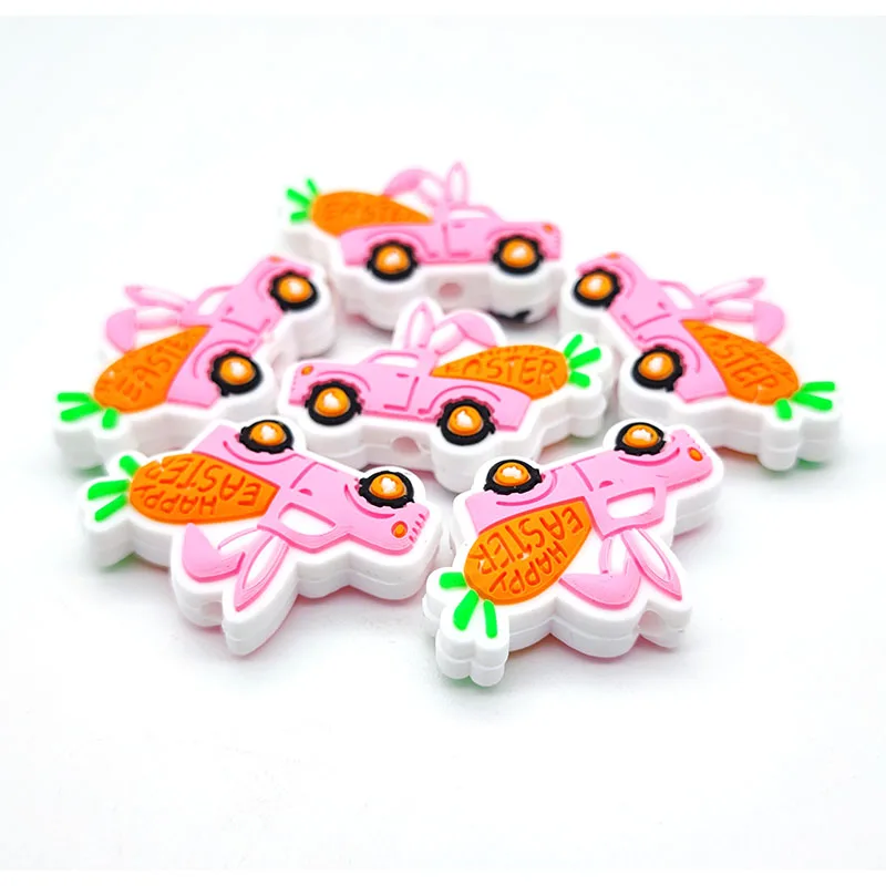 Wholesale New Silicone Focal Beads Baby Teething Easter Eggs Bunny Chicken Flower Basket Cartoon Beads for Beaded Pen Making
