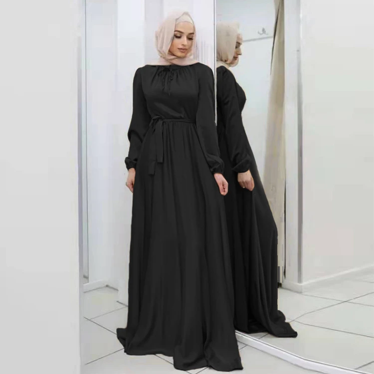 New Soft Waistband Elegant Satin Long Skirt Big Swing Muslim Dress For Women