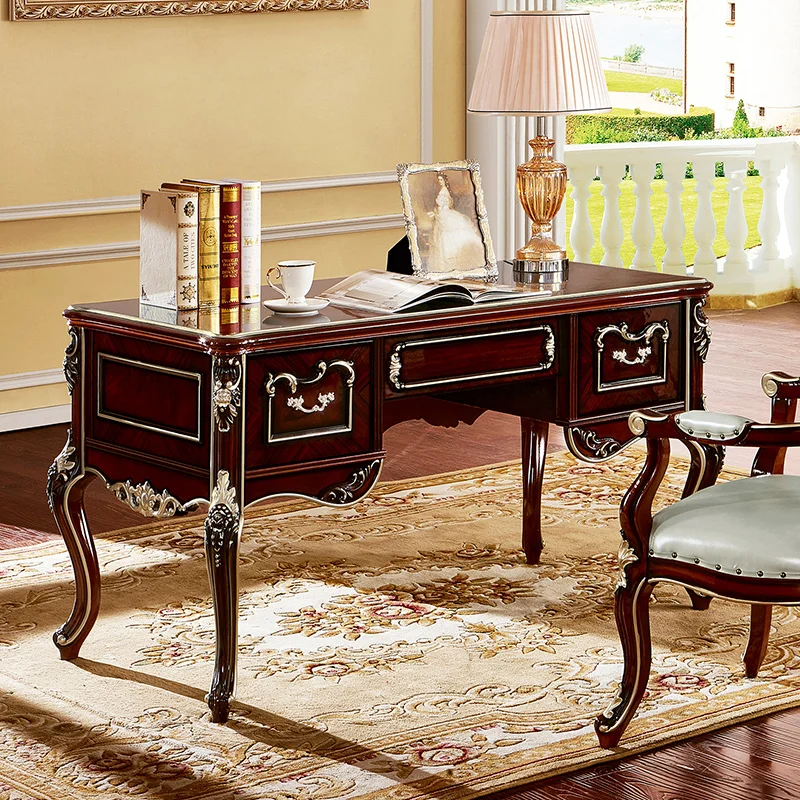 European solid wood computer desk and chair combination large family office desk study French American luxury villa table
