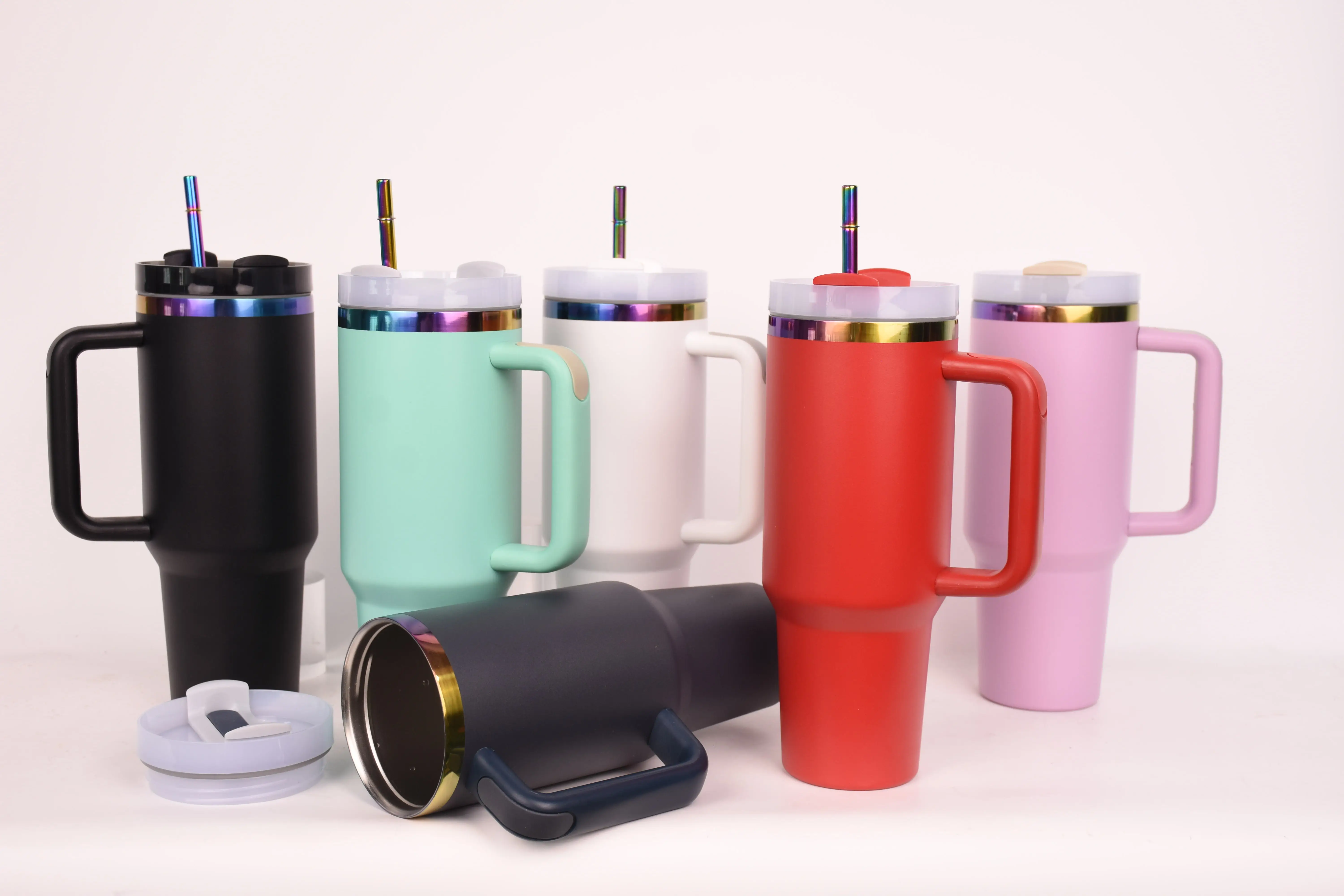 2024 New Travel Mug Cup Custom logo 304 Double Wall Stainless Steel Vacuum Rainbow 40oz Sublimation Tumbler with Handle