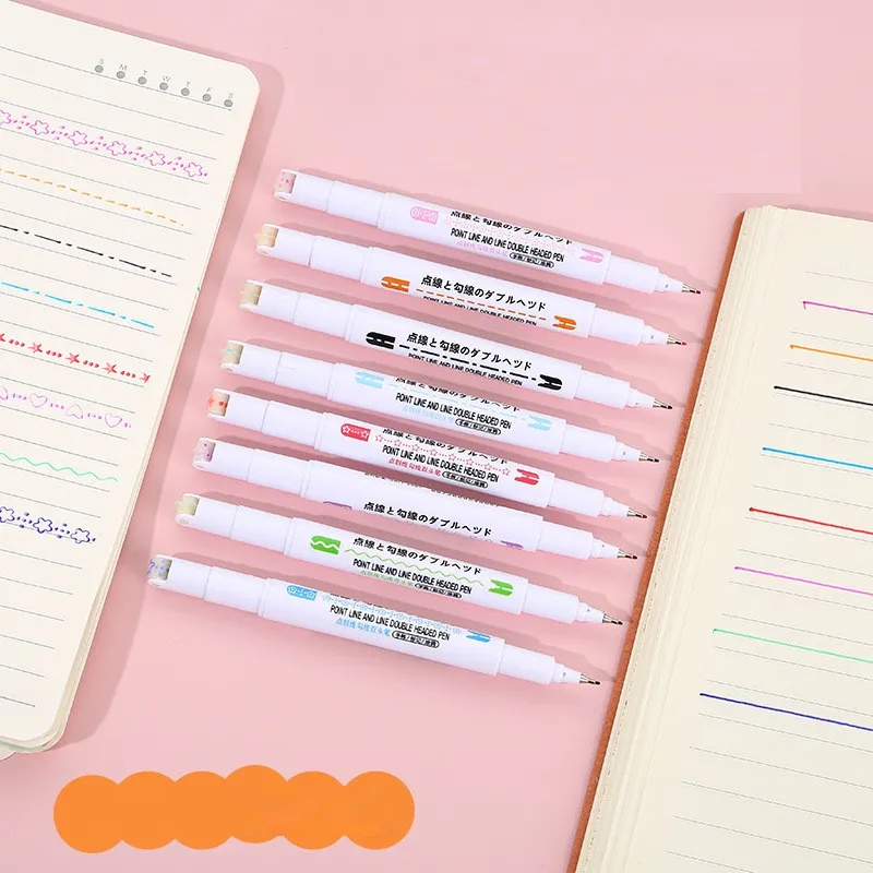 New Arrival 8pcs Multi Colorful Highlighter Curve Shapes Roller Tip Curve Liner Marker Dual Tip Marker Pen
