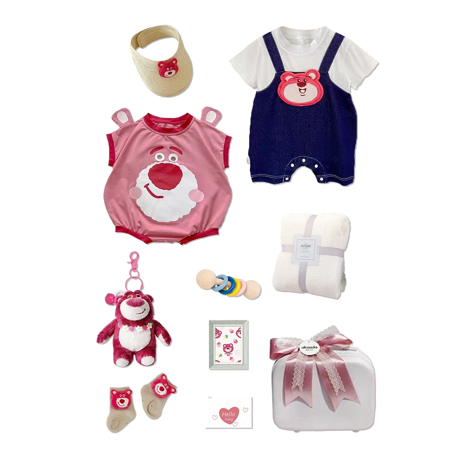 Hebo Strawberry Bear Organic Cotton Baby Girl Clothes Summer Baby Bales Luxury Baby Gift Set Summer Box For Newborn