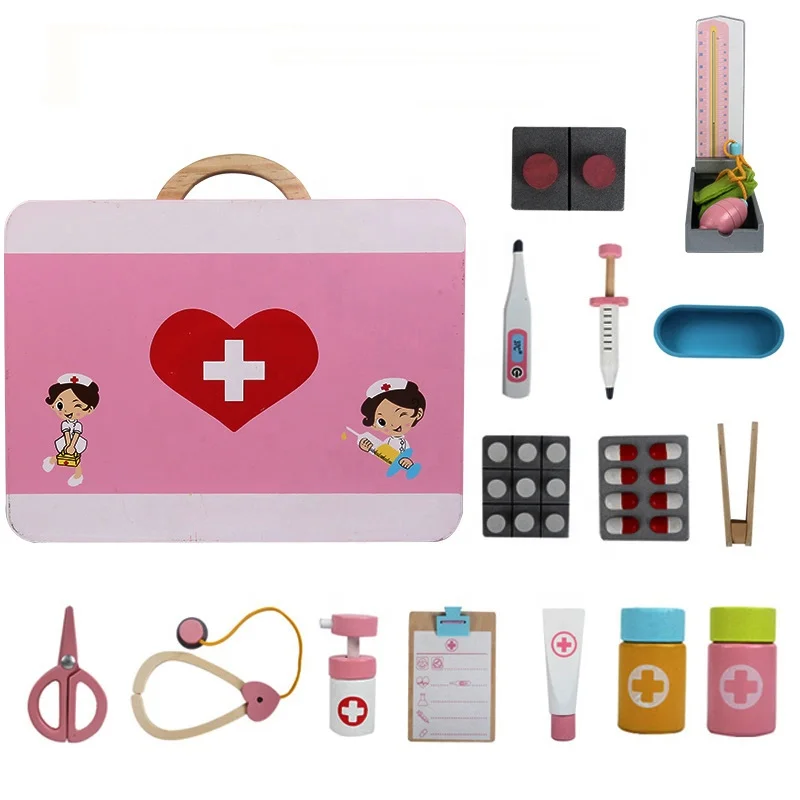 Wooden Doctor Toy Kit Box Pretend Play Toys For Boys Girls