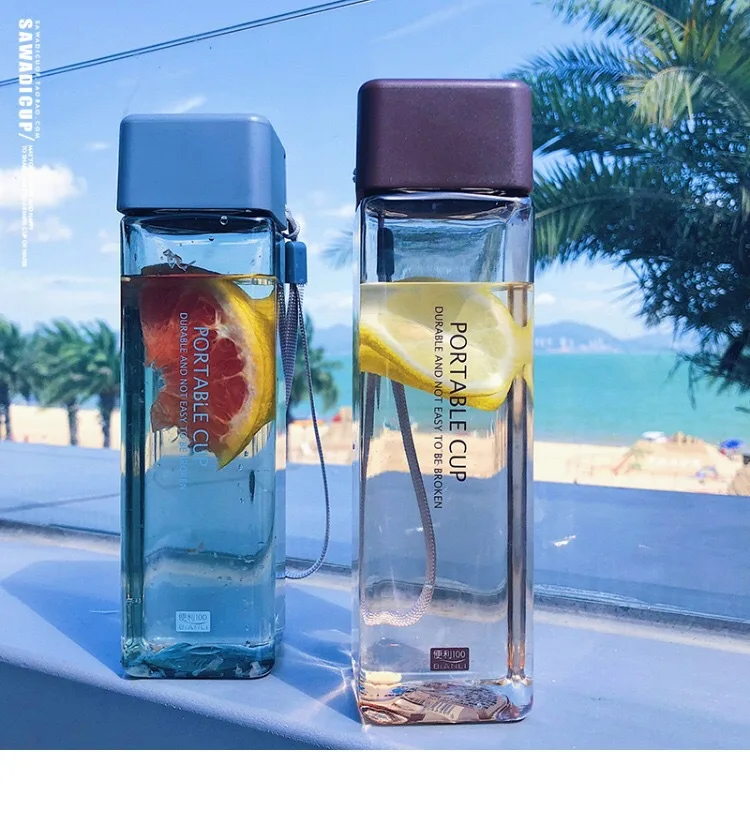 
Cute Milk Tea Bottle Water Clear Transparent Botellas De Agua Square Cute Clear Plastic Water Bottles with Custom Logo 