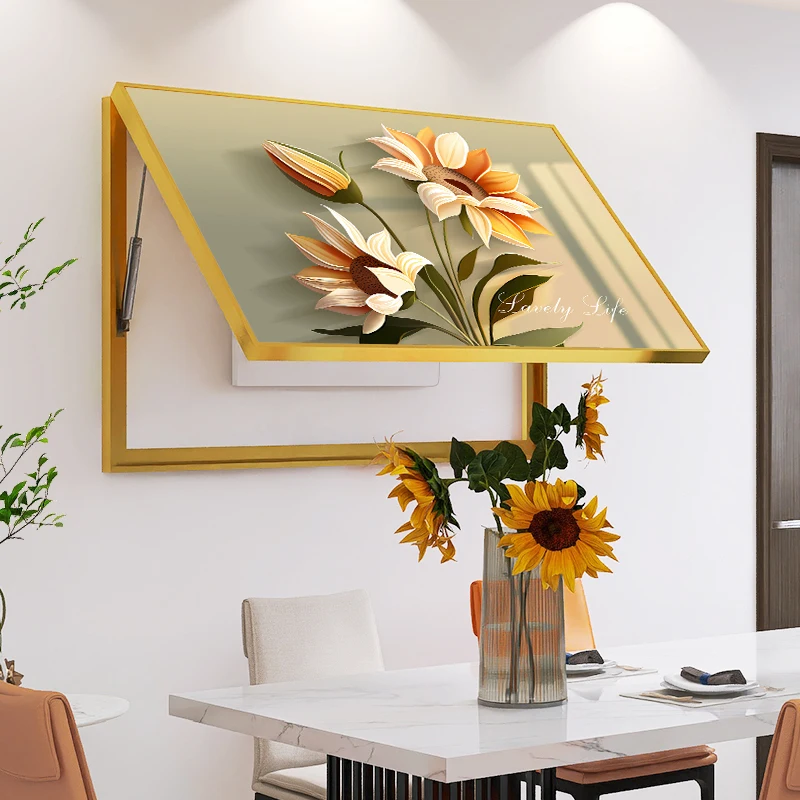 Modern Sunflower Wall Art Covering Electric Meter Box Decoration Paintings Aluminum Alloy Frame Hidden Switch Box home Decor