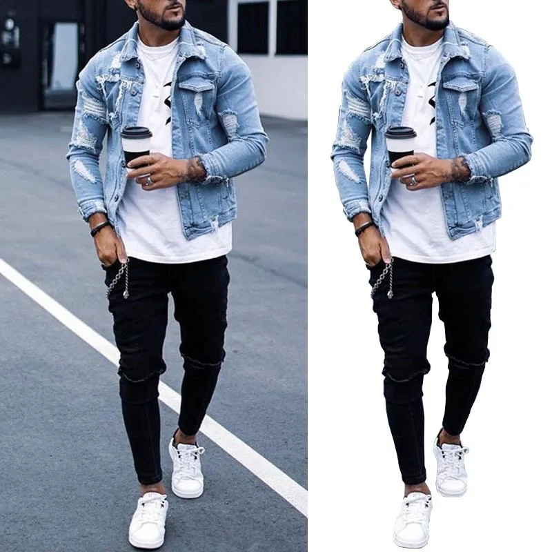 Мужская джинсовая куртка Broken denim, новая свободная Красивая джинсовая куртка в Корейском стиле для молодежи, весна-осень