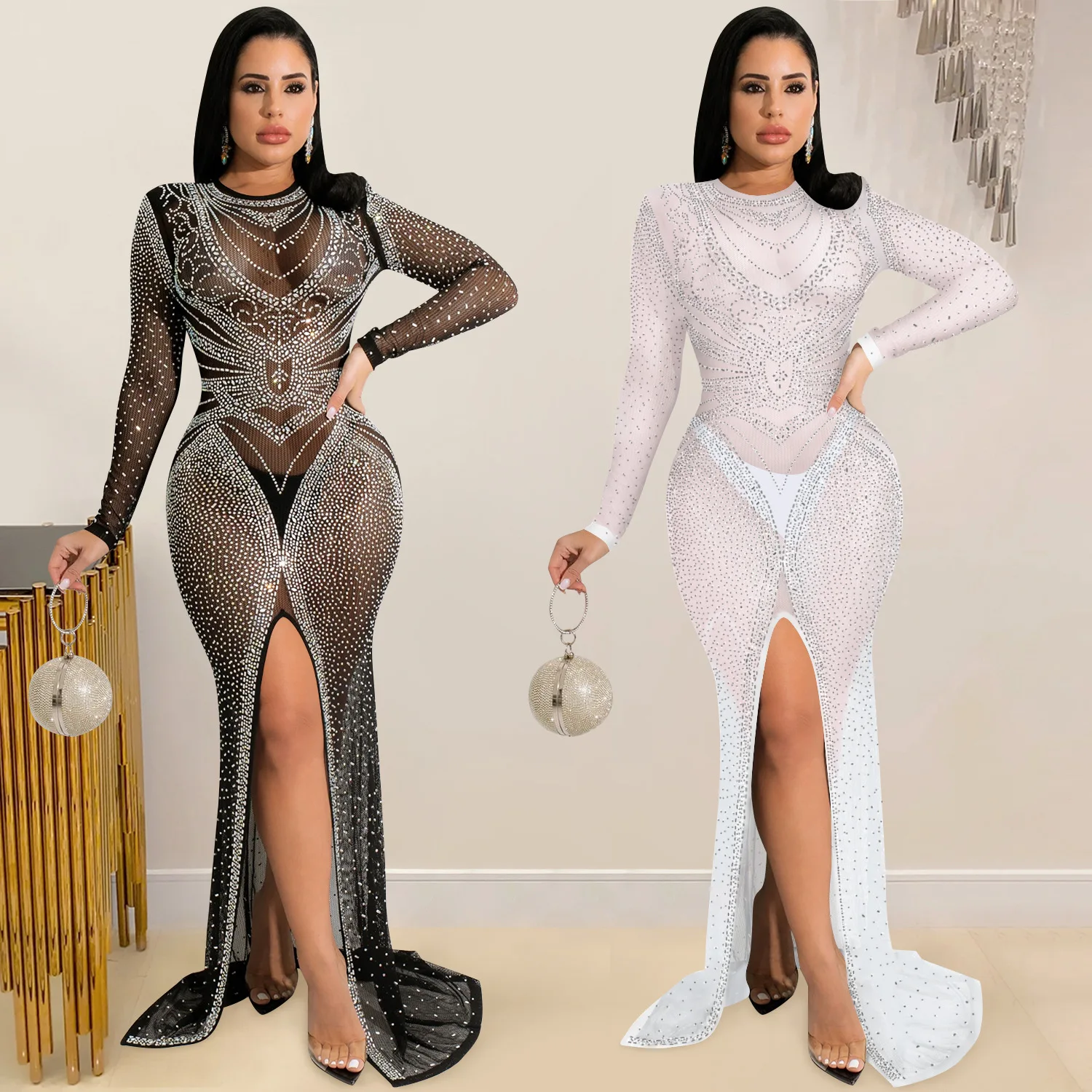 BH609 women fashion slit party dress rhinestone  latin dance  dress