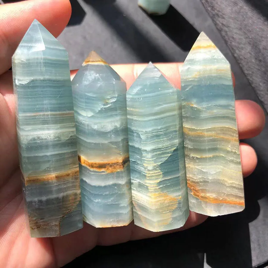 Оптовая продажа, натуральный драгоценный камень, рейки фэн-шуй, голубой оникс, кристальная башня