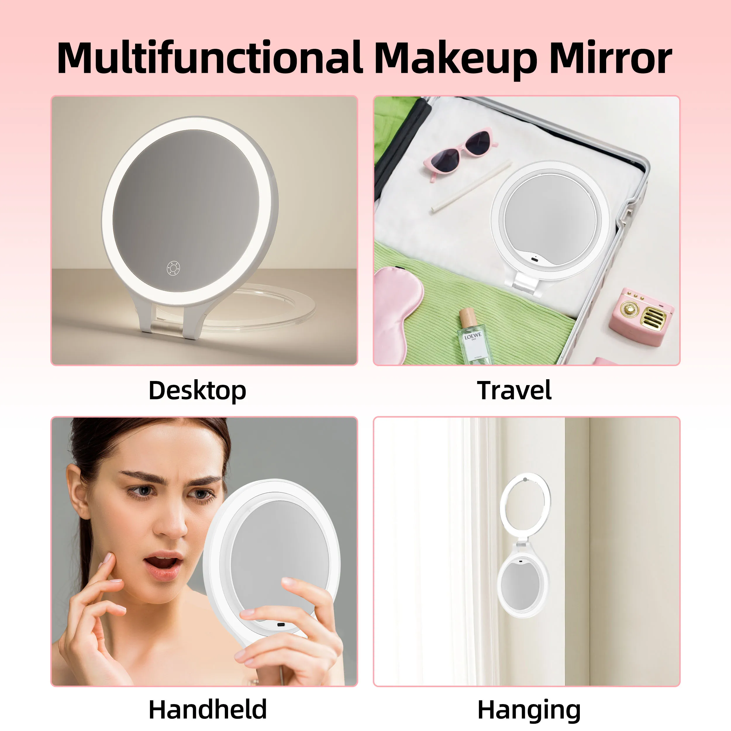 Stepless Dimming Touch Control For Brightness Portable 10x Led Vanity Makeup Folding Travel Mirror With Light Cosmetic Mirror