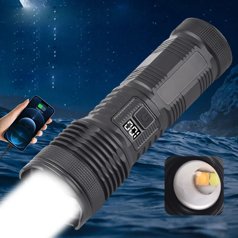 Outdoor flashlight charging super bright long life large capacity lithium digital display zoom white laser flashlight