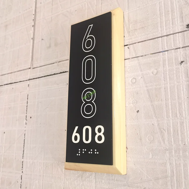 YIYAO 3d front door braille ada adhesive custom acrylic hotel room number sign plate