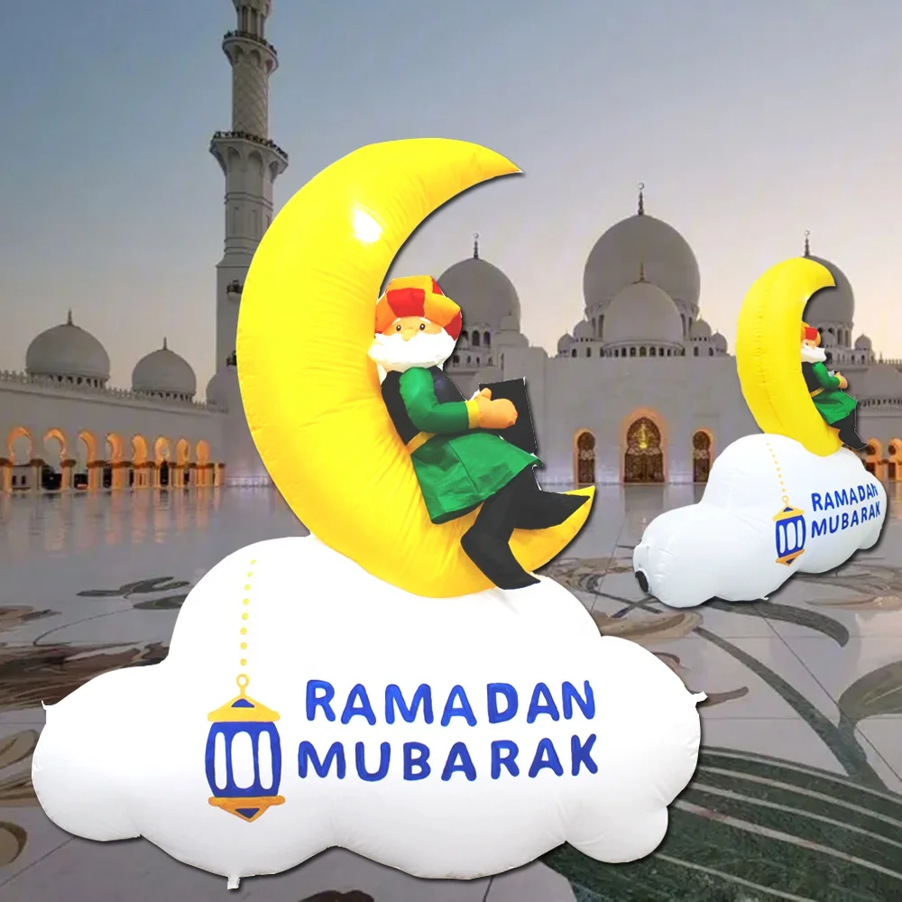 2024 New  EID Man Sitting on Moon Holding Book Outdoor Yard Islam Muslim Party Supplies  Ramadan Decorations Inflatable