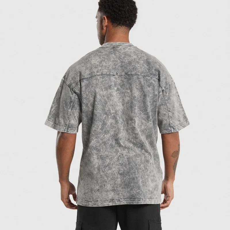 Customize LOGO Print Embroidery acid wash Oversize Boxy Gym T shirts Men Vintage Bodybuilding Drop shoulder t-shirts
