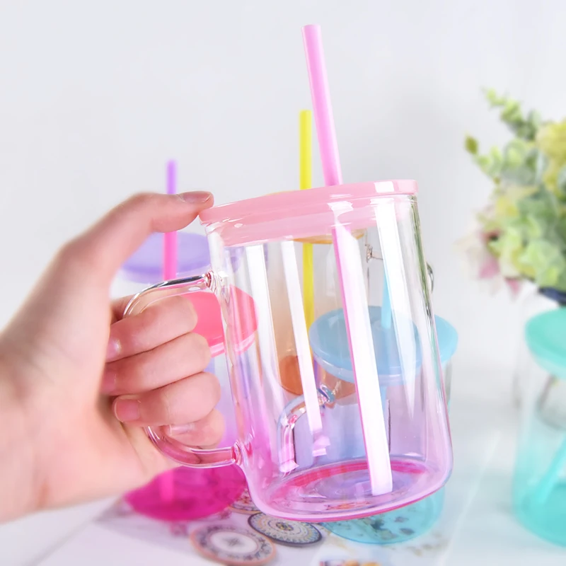 Hot Sale Bulk Can Jars 16Oz 17oz Reusable Travel Ice Glass Tumblers Mug For Cold Coffee Bubble Tea Boba With Handle