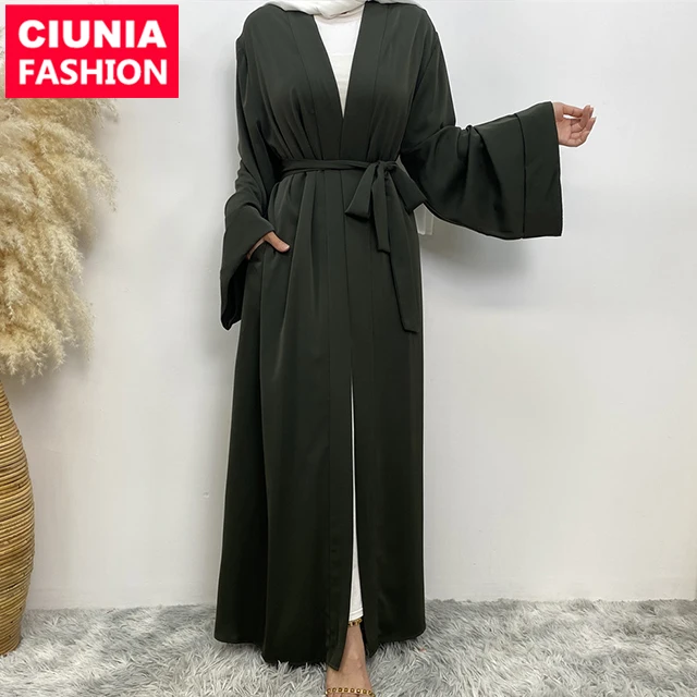 1993# Classy Simplicity Soft Nida Material Solid Color Loose Sleeves Casual Versatile Women Eid Daily Open Abaya