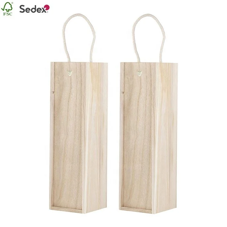 
Hot Sale Good Quality Single Bottle Wine Wooden Box With Angled Lid 