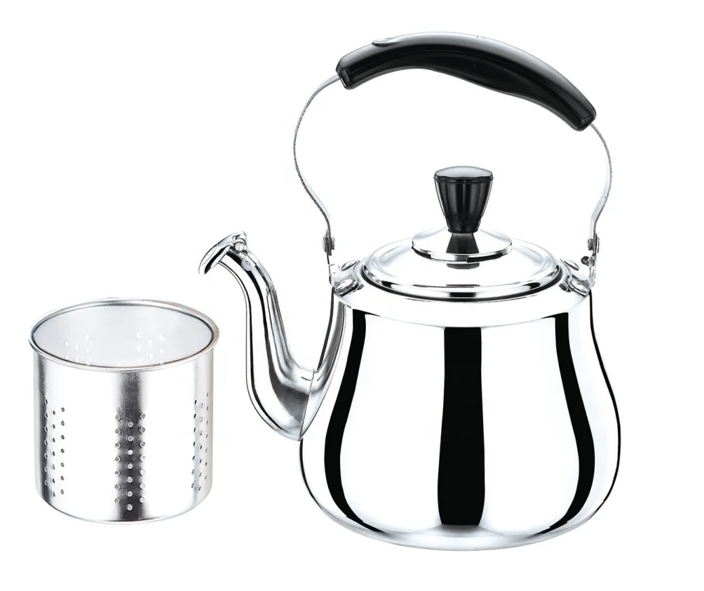 customization Stainless Steel Water Tea Coffee Pot with Infuser Strainer Teapot round shape 304 stainless steel tea kettle