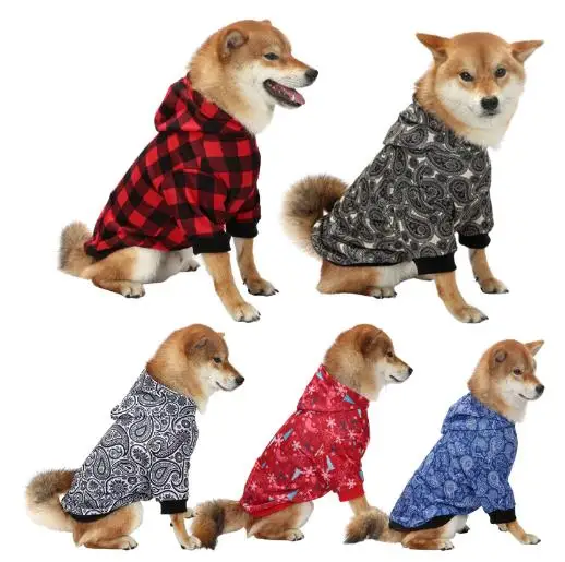 Christmas Polyester Pet Clothes Two-legged Dog Plaid Hoodie for Medium and Large Dogs