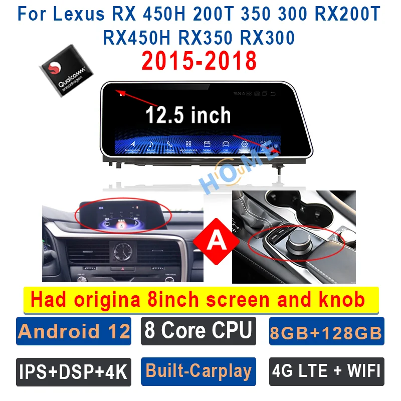 Android 12 Qualcomm Snapdragon 12.5 Inch Car Radio Multimedia Video Player CarPlay Autoradio For Lexus RX RX200T RX270 RX300