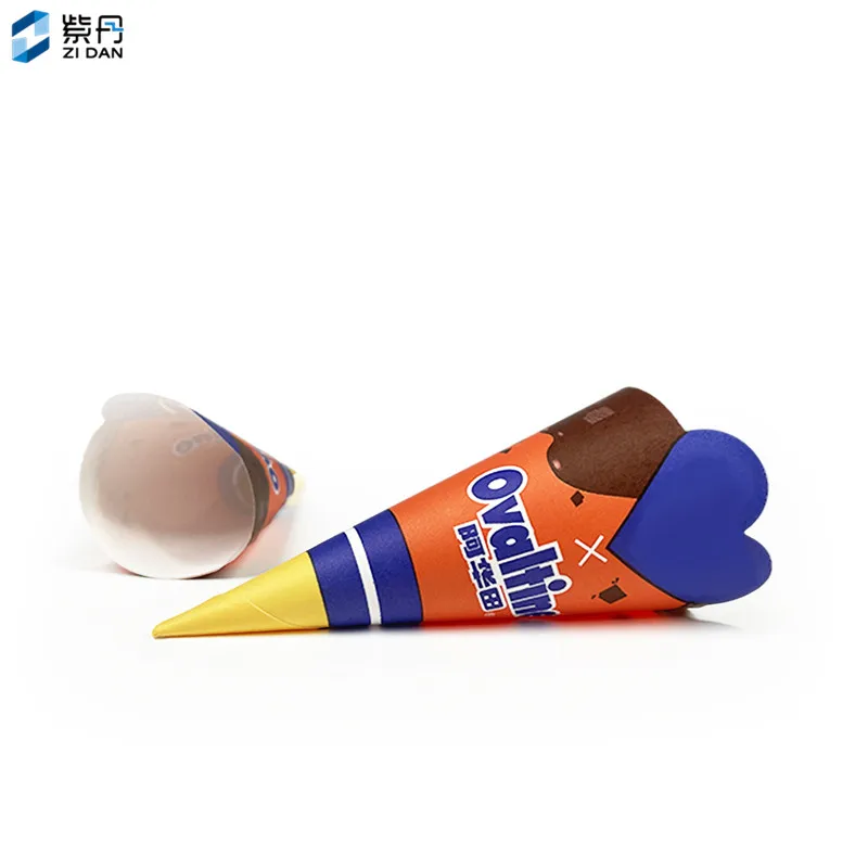 Disposable Logo Printed Paper Ice Cream Cone Conic Sleeve Funnel For Ice Cream Dessert Packing Cone Paper