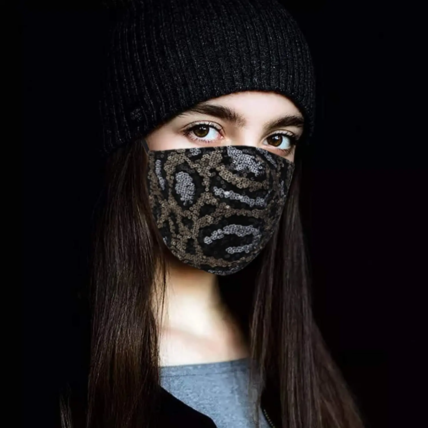 Fashion Sequins Face Masks Leopard Bling Glitter  Halloween Masquerade Christmas Party Reusable Decorative Women Mask