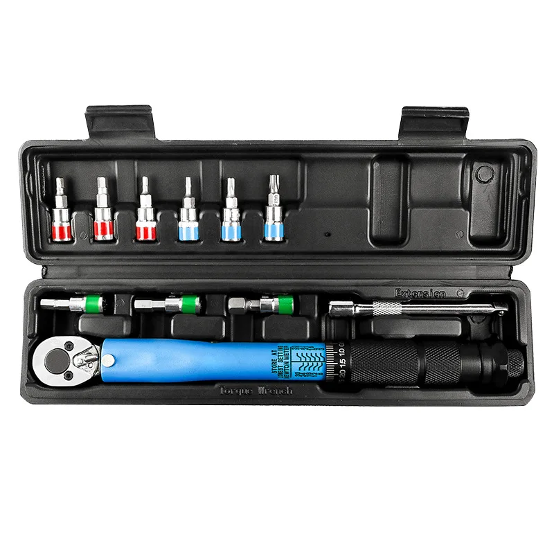 Color Customized 11pcs Torque Wrench Bit Socket Set 1/4' 3-33nm Bike Repair Tool Kit Hand Tool Box
