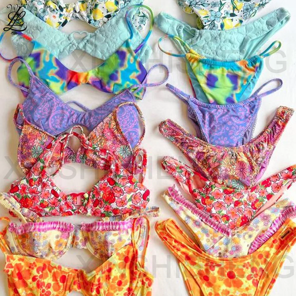 New Manufacturing 2024 Swimwear Design Split Body  Micro Sexy Mini Micro Custom Logo Flower Printing Bikini For Women