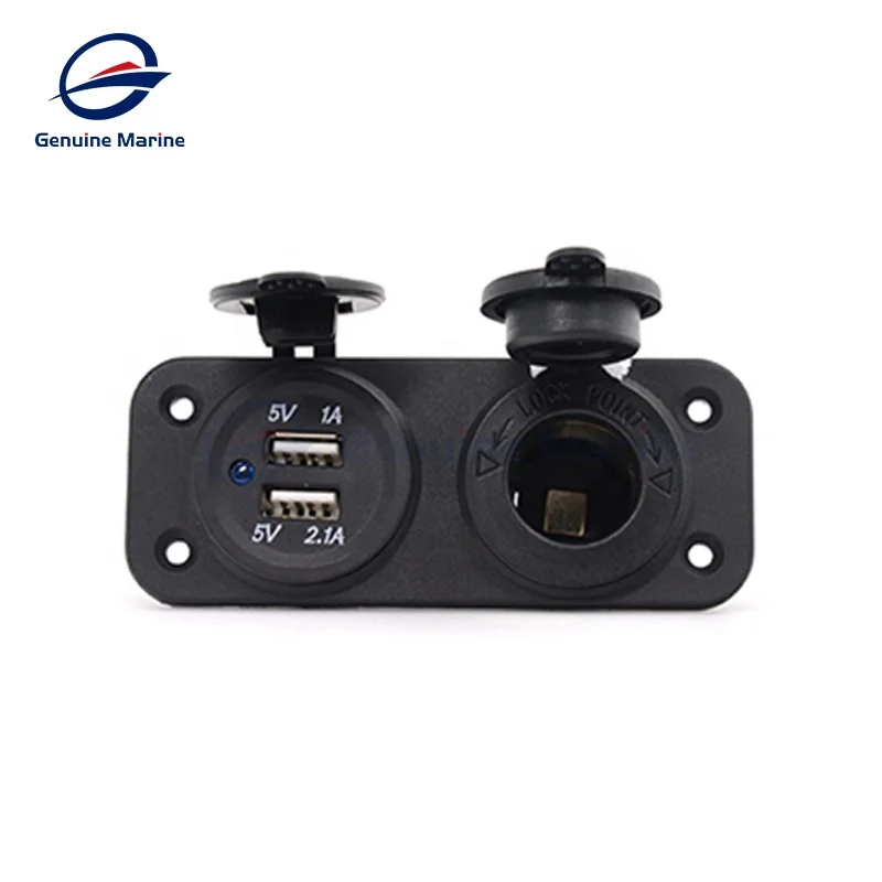 Genuine Marine Cigarette Lighter Socket 12V Dual USB 2.1A/1A Power Adapter Outlet 2 Port USB Car Charger For Car Boat Marine