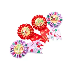 Christmas Ribbon Flowers & Wholesale Handmade Satin Ribbon Rosettes With Button Badge For Customized Logo