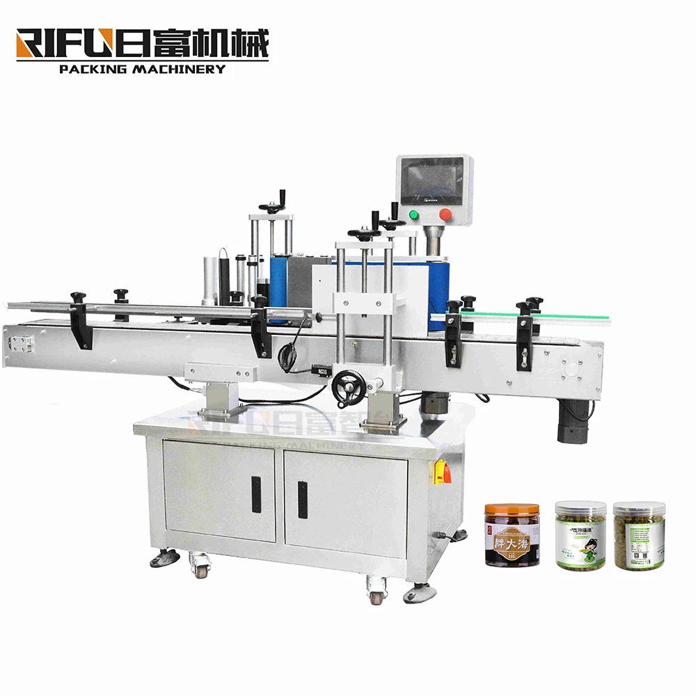 Automatic round bottle  labeling machine Maquina de etiquetar botellas redondas Machine per letichettatura di bottiglie rotonde