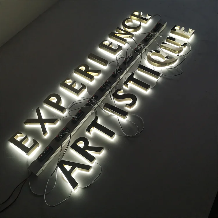 Outdoor wall led light 3d backlit logo sign custom led stainless steel 3d letters gold  mirror  3d backlit logo sign for shopfro for store