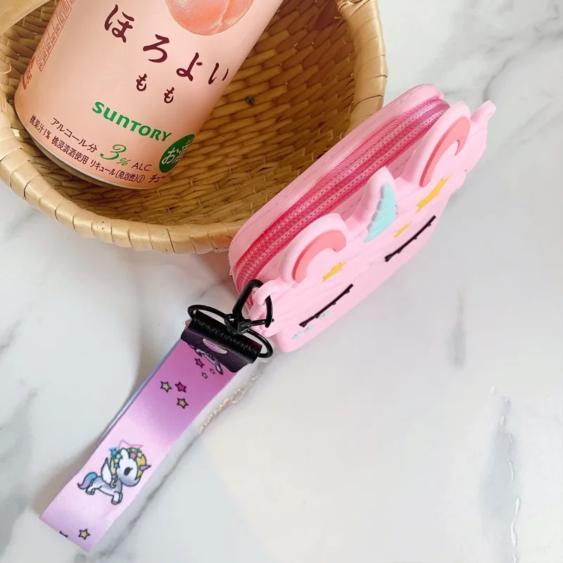 
Wholesale Waterproof Silicone Cartoon Cute INS Unicorn Coin Purse Zipper Money Purse Wallet Multi-funaction Cheap Storage Bag 