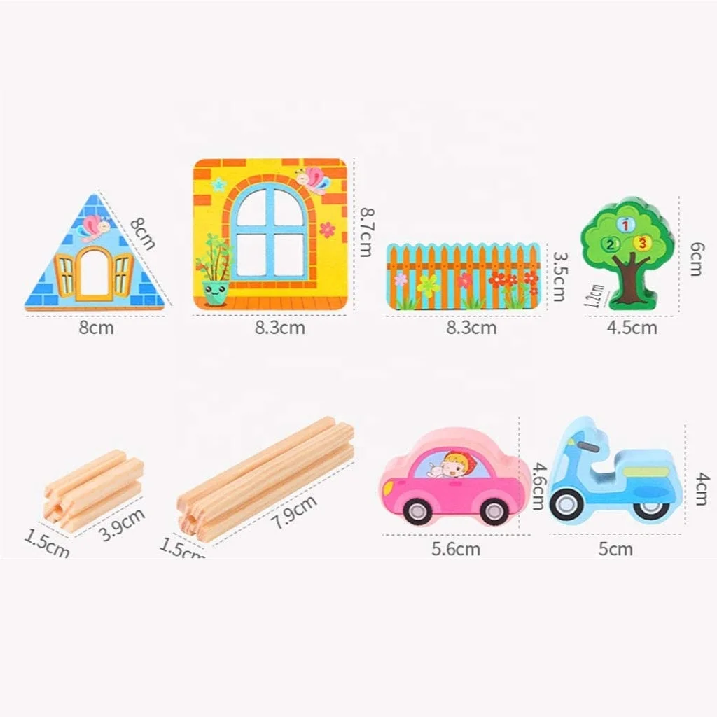 Wooden Castle Dollhouse with 2 People DIY Architecture Model Set Pretend Play Educational Toys