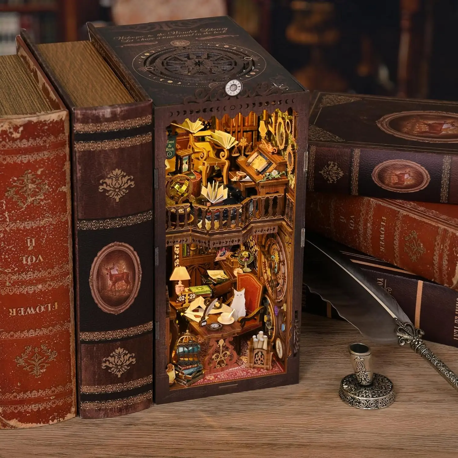 AMOBOX SL06 Wonder Library 3D Booknook Puzzle Alley Mini DIY Wood Model Set Includes Doll Houses and Book Nook Library