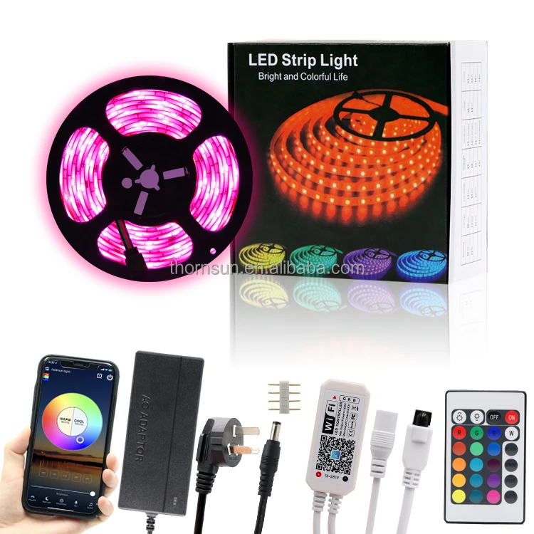Amazon Hot Sale LED Kit Music Sync Voice Control Google Home Alexa Tuya 5M 10M Smart WIFI 5050 RGB LED Strip Lights
