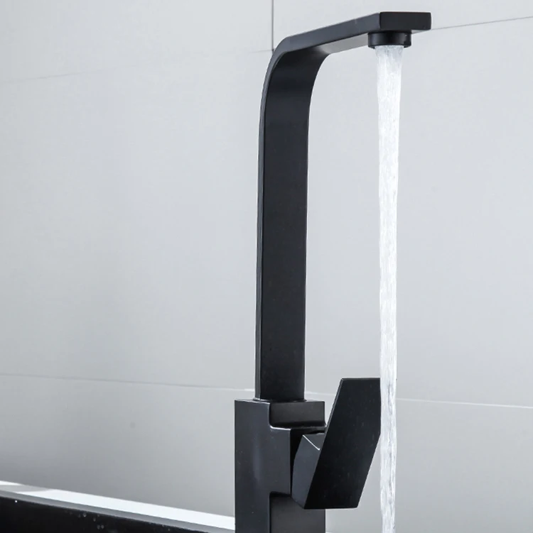 Square SUS304 Гальванический хромированный цинковый сплав Смеситель для кухонной раковины Черные