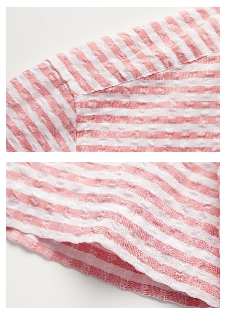 High Quality Summer Slim Youth breathable anti-wrinkle Square collar Business Casual Dark Red Striped short-sleeved shirt Men