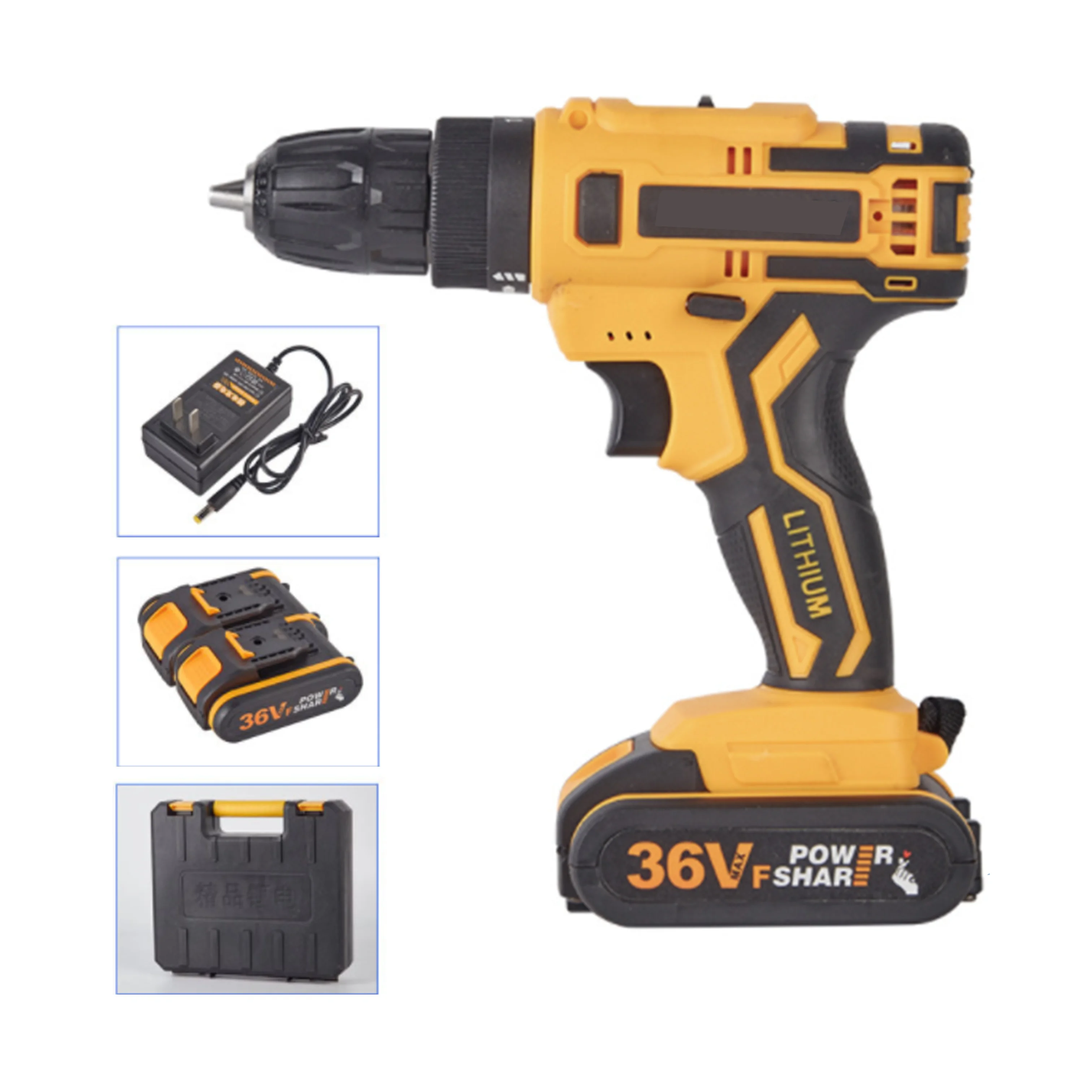 Electric Hammer Battery Operated Drill Used Tools Drill Power Variable Speed Cordless Drill with 2 Batteries