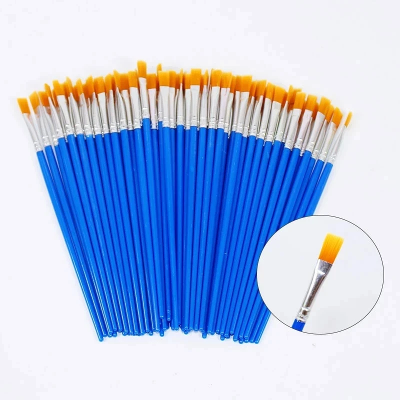 Keep Smiling Oil Watercolor Paintbrush Blue Plastic Handle Flat Small Nylon Brush For Kids Acrylic Painting