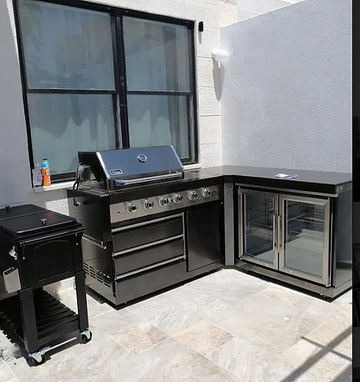 Outdoor Kitchen Stainless Steel BBQ Grill with Frid Cabinet and Sink for Garden Cooking