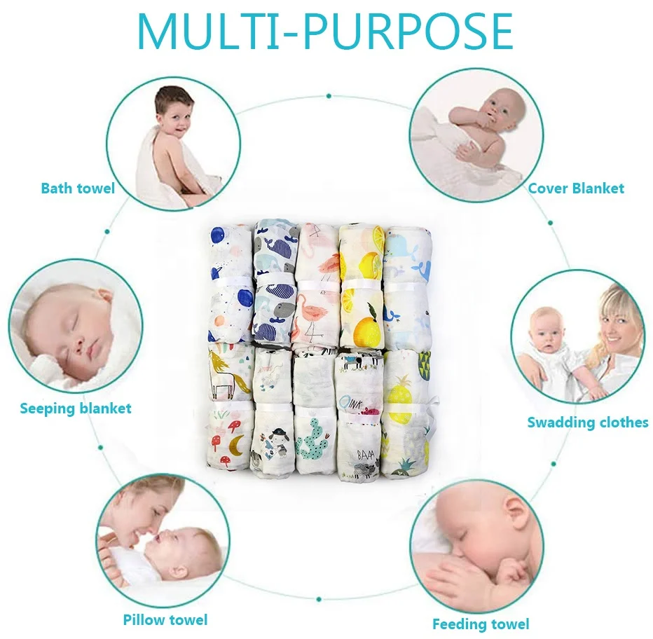 Soft 2 Layer baby kids gauze wrap blanket Bamboo cotton washcloth adjustable 47x47' baby bamboo muslin Swaddle blanket for baby