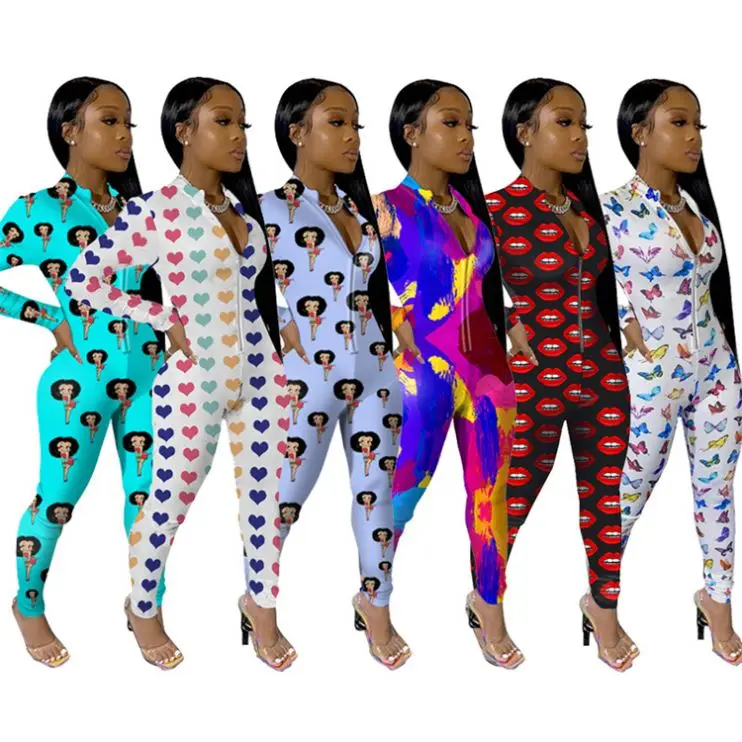 S90575 Printed Casual Jumpsuit For Women Bodycon Jumpsuit Jumpsuits Women  Sexy new fashion