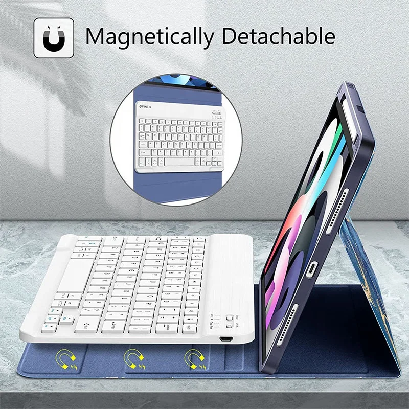 Wireless Blue tooth Keyboard Pencil Holder Auto Sleep Wake TPU Shell Tablet Folio Stand Keyboard Case Fit iPad 10 2022 Pro 12.9