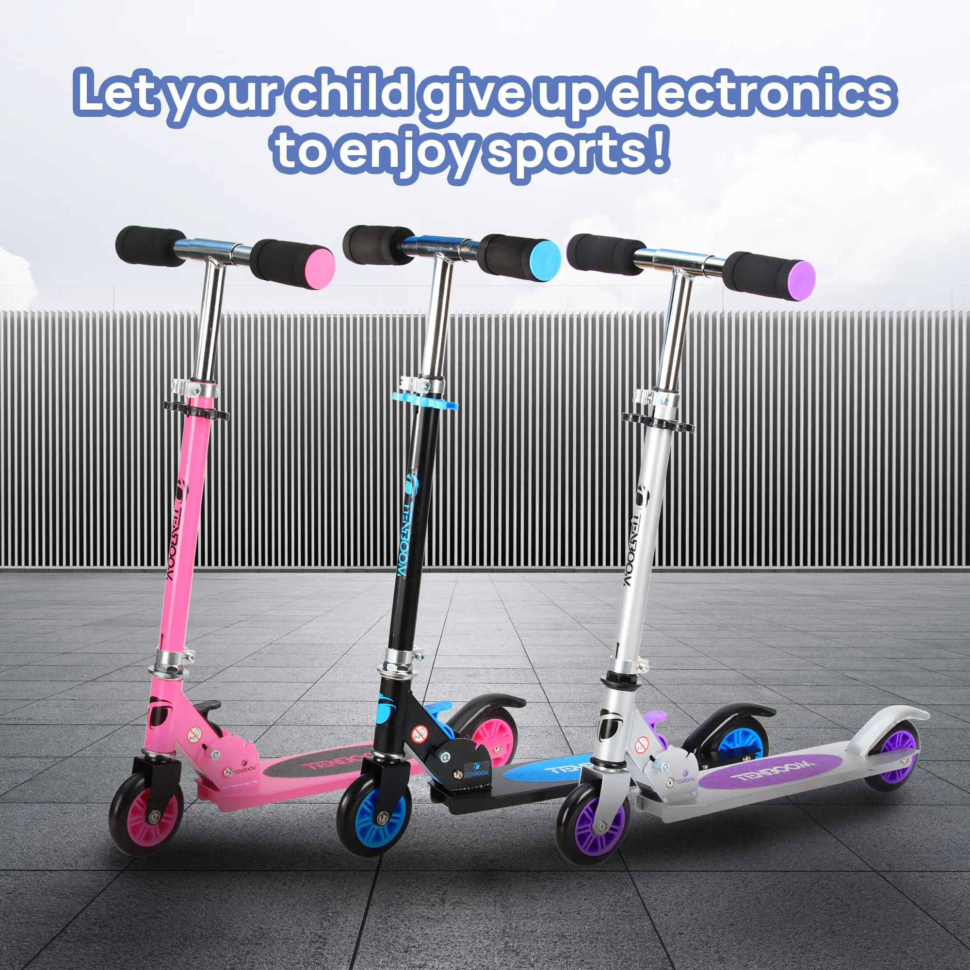 Folding Kick Scooter for Kids 2 PU Wheels Rear Brake Adjustable Height Sports Kick Scooter for Girls and Boys Kids